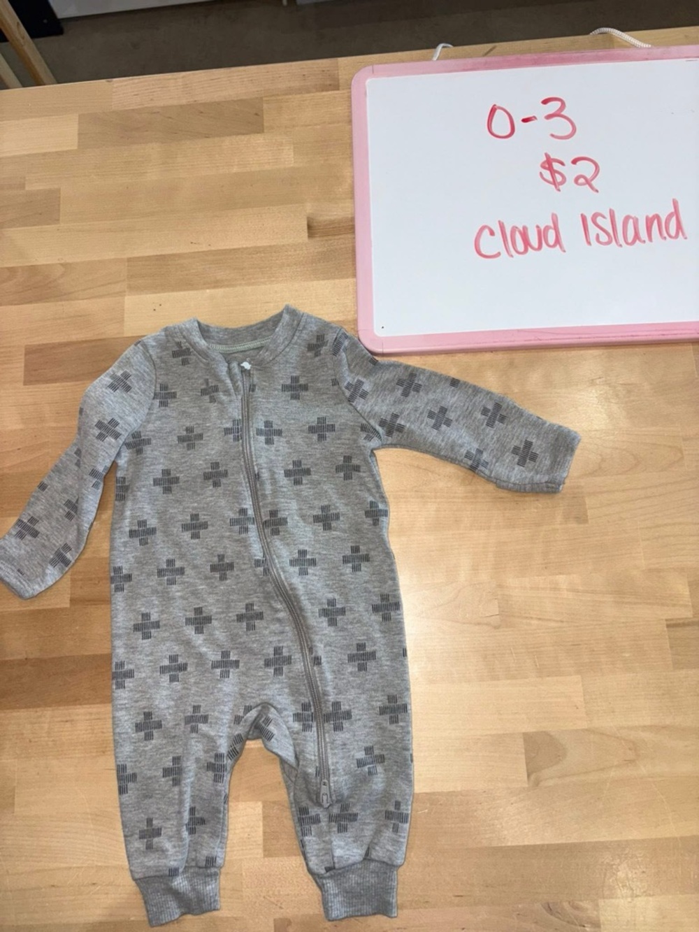 cloud island Gray Cross Print Zip Baby Footie